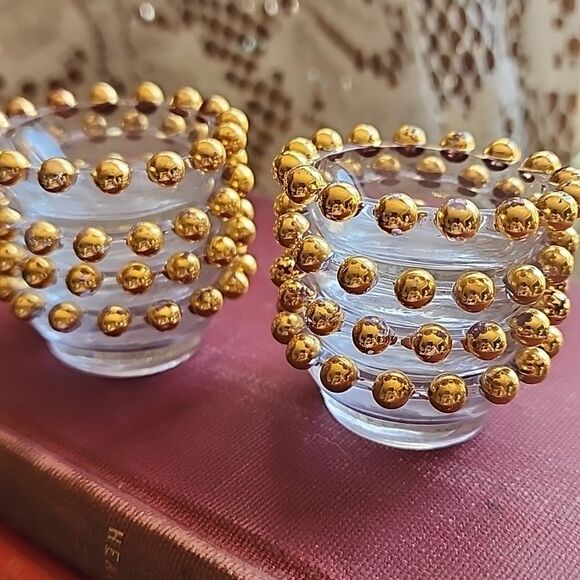 Vintage Gold Tone Candlewick 1950's Salt Cellars Set Of 8 - Picture 2 of 8